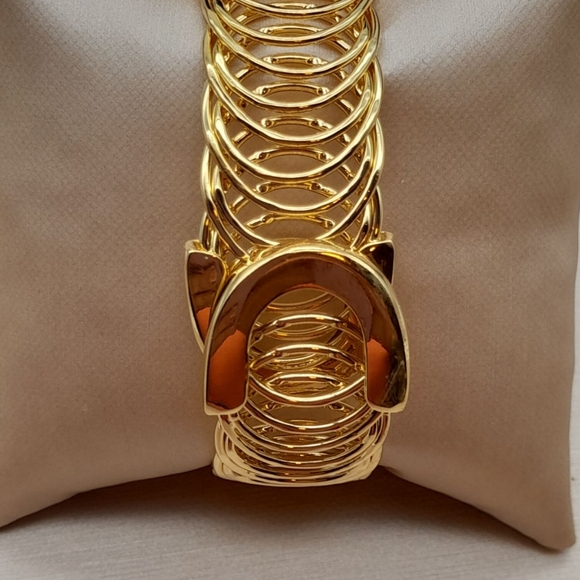 MODA AL MASSIMO 18K YELLOW GOLD OVER BRONZE CURB BANGLE BRACELET, SIZE 8. - Picture 5 of 5